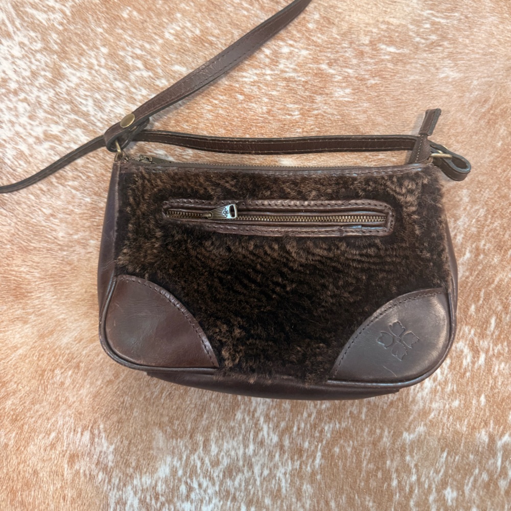 Patricia Nash Paullo Crossbody Shoulder Bag Brown Sherpa Leather Sheepskin!